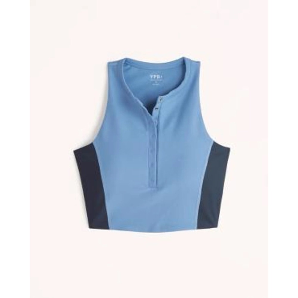 YPB Abercrombie & Fitch Blue Henley Active Crop Top Tank Small